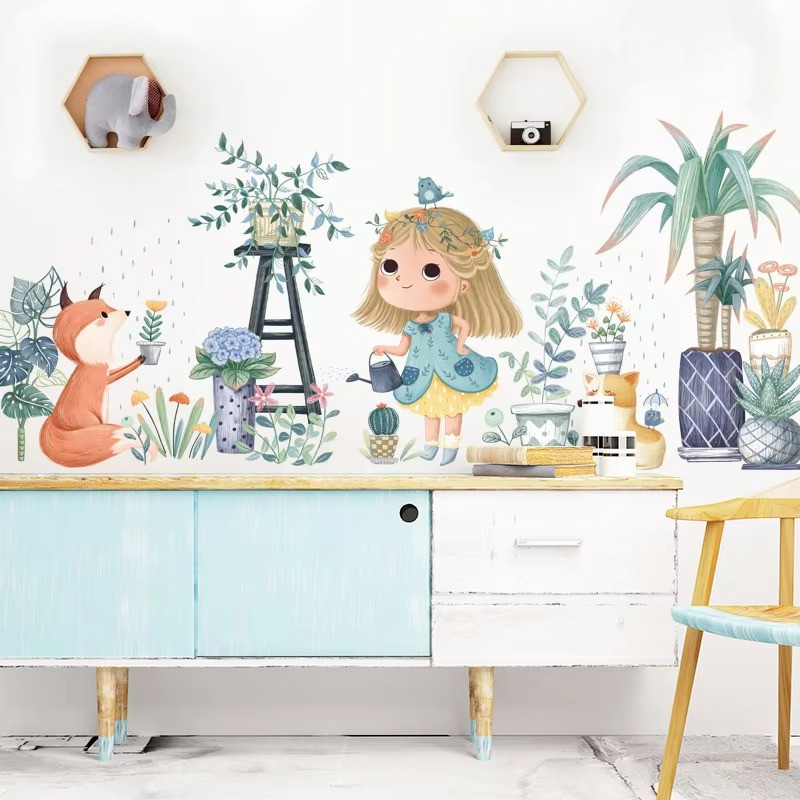 Набір наліпок «Дівчинка з лійкою» вінілові для дитячої кімнати на стіну для дівчаток два полотна по 30х90 см Кам'янець-Подільський - фото 1