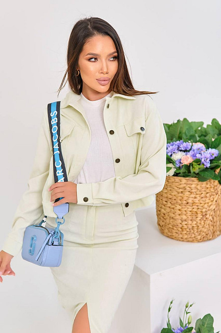 Жіночий стильний костюм-двійка: жакет і спідниця мікровельвет Молочний, 44 Одеса - фото 3