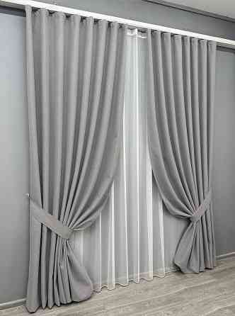 Комплект штор VR-Textil 100% блекаут ASHEN NIGHT 150х270 2шт і Тюль 500х270 1840ш-1153т світло-сірий з білим 71-087/4 Київ