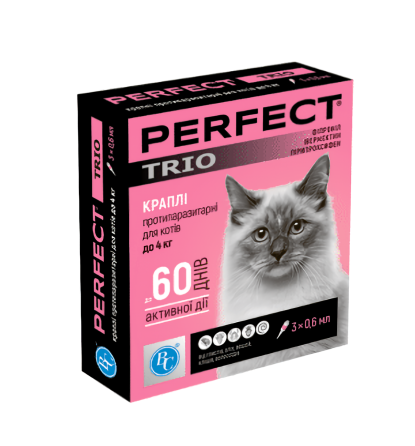 Капли противопаразитарные PerFect TRIO для кошек до 4 кг упаковка №3 пипетки по 0.6 мл Ветсинтез Винница