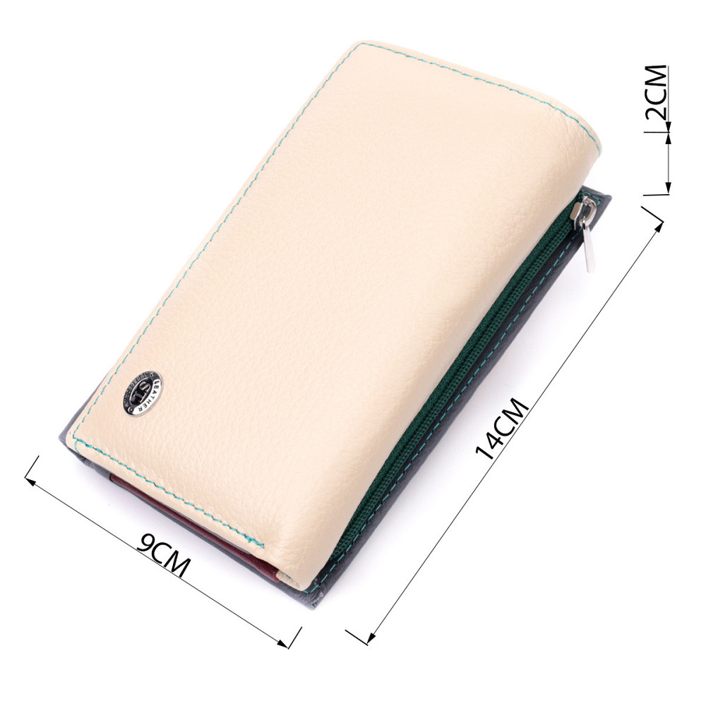 Незвичайний жіночий шкіряний гаманець у три складання Різнокольоровий (ST Leather) Київ - фото 7