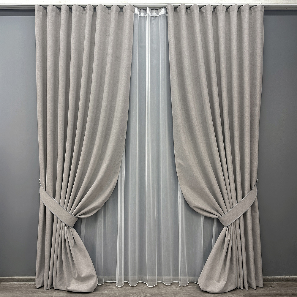 Комплект штор VR-Textil 100% блэкаут ASHEN NIGHT 100х270 2шт и Тюль 300х270 1847ш-1153т тауп с белым 71-084/1 Киев - изображение 1