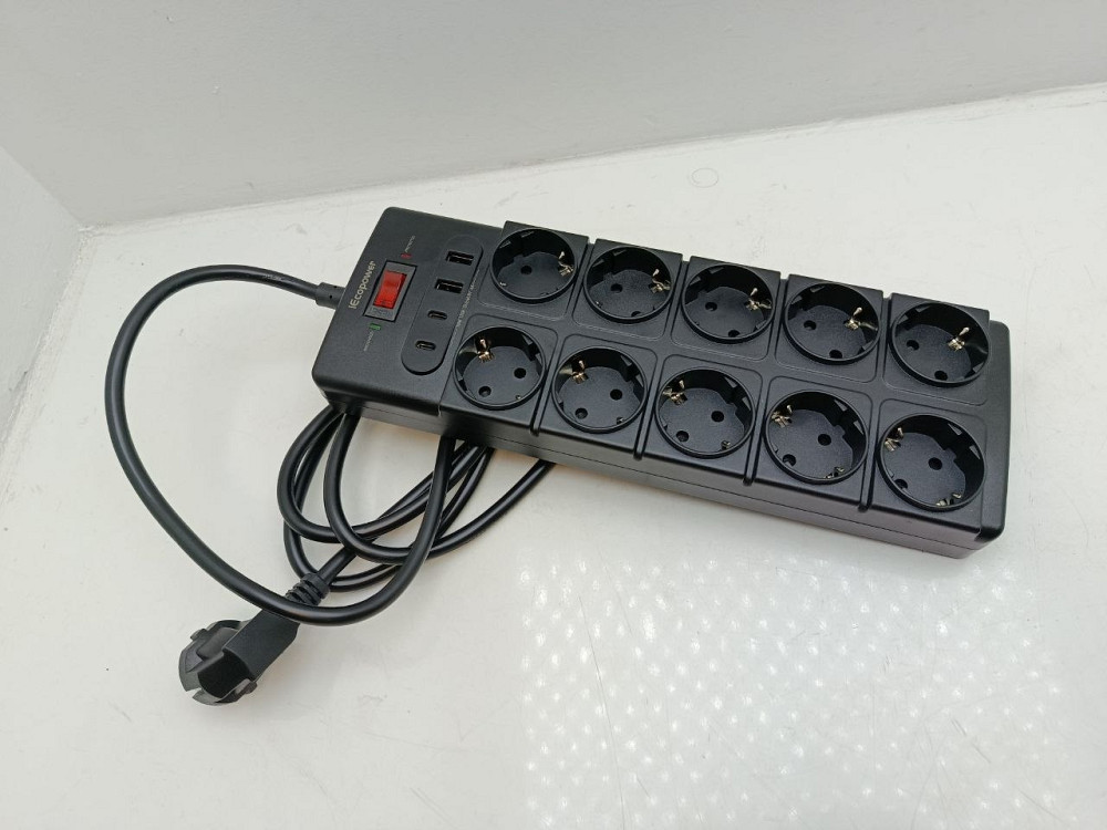 Мережевий подовжувач Ecopower PT1020-CU (10 розеток AC + 4 USB, 4000W, 1050J) Луцк - изображение 2