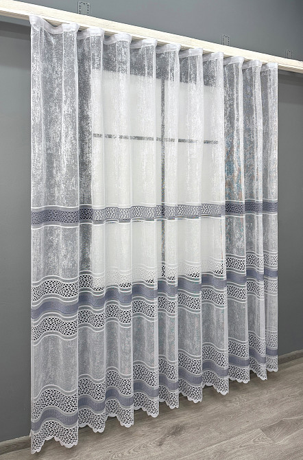 Короткий тюль жакард, висотою 2м, колір білий з сірим 1938т Київ - фото 8