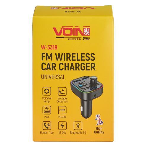 FM модулятор VOIN W-3318 з USB 2.4A, PD 30W, Bluetooth 5.0, вольтметром, 12-24V, Hands free Харків - фото 4