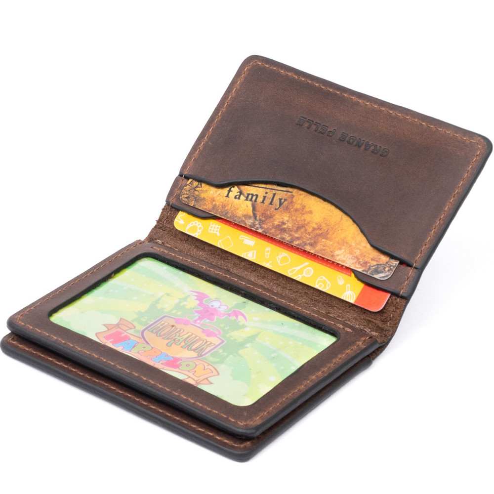 Візитниця з обкладинкою для ID-паспорта з натуральної шкіри GRANDE PELLE 11292 Коричнева Київ - фото 9