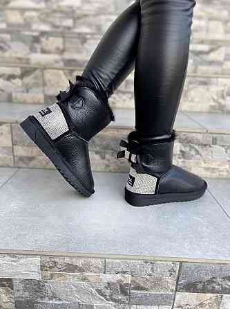 Угги жіночі OUQIDAGENI чорні натуральна шкіра висота 16 см розмір 36 ( -1) Коломыя