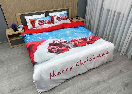 Комплект постільної білизни Фланель, Євро 200х220 з Різдвяним (Новорічним) принтом (88-203) Київ