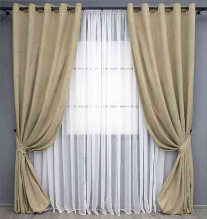 Комплект штор на люверсах VR-Textil Микровелюр Petek YL № 1801ш 150х270 см 2 шт Кремовый (37-0267) Киев