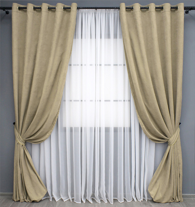 Комплект штор на люверсах VR-Textil Микровелюр Petek YL № 1801ш 150х270 см 2 шт Кремовый (37-0267) Киев - изображение 2