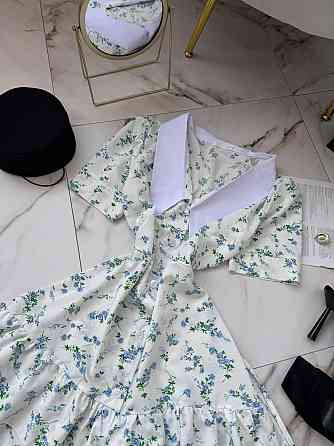 Жіноче принтоване мініплаття на ґудзиках із білим коміром турецький штапель/софт Білий 2, 42/44 Одеса