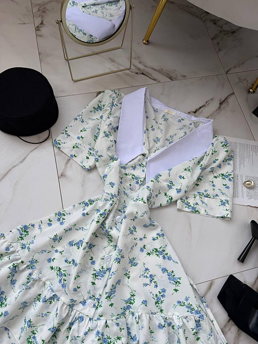 Жіноче принтоване мініплаття на ґудзиках із білим коміром турецький штапель/софт Білий 2, 42/44 Одеса - фото 3