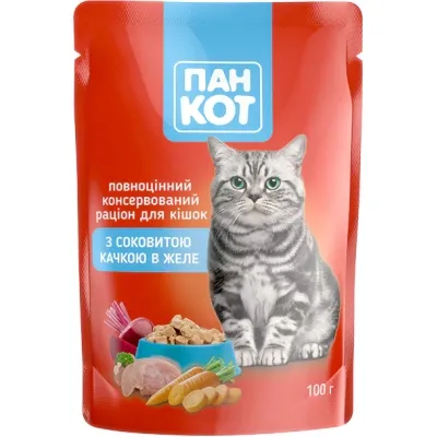 Влажный корм для кошек Пан Кот утка в желе 100 г (4820111140992) Винница - изображение 1