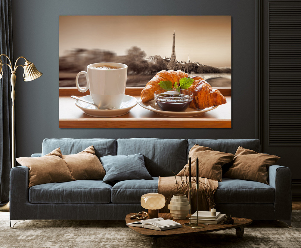 Картина полотно у вітальню / спальню Кава з Круасаном      MLP_399 ( 60х30см ) 80x120 см Київ - фото 3