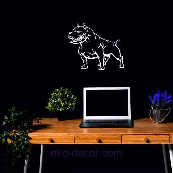 Декоративное настенное Панно «Американский питбультерьер» Декор на стену 70*58 см, Белый Киев