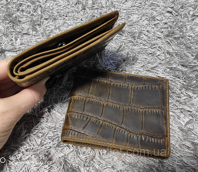Горизонтальный мужской кожаный кошелек под крокодила беж застежки Vintage Киев - изображение 2