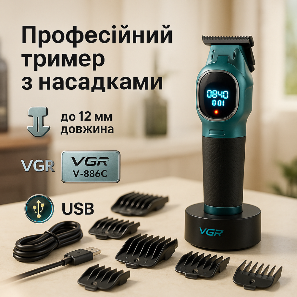 Профессиональная окантовочная машинка для стрижки волос VGR V-886C BLUE, Подстригательная машинка XE-88 Львов - изображение 15