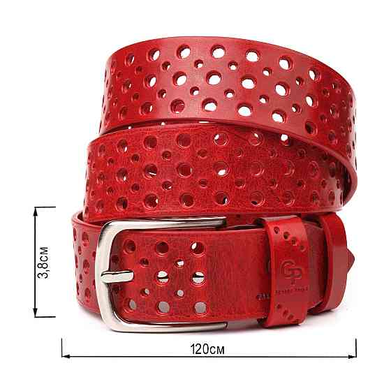 Ремень женский с перфорацией из натуральной кожи Grande Pelle 21477 Красный Киев