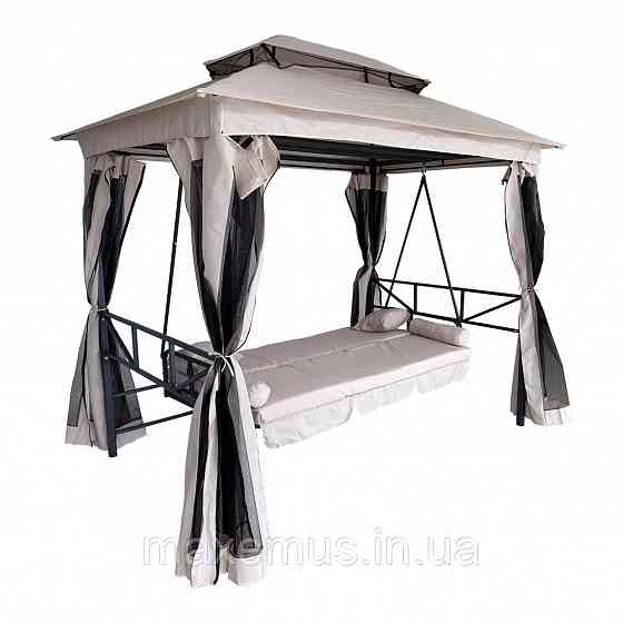 Садовые качели B0 02 с навесом подушками и москитной сеткой качели для сада и дачи бежевая Мостиська