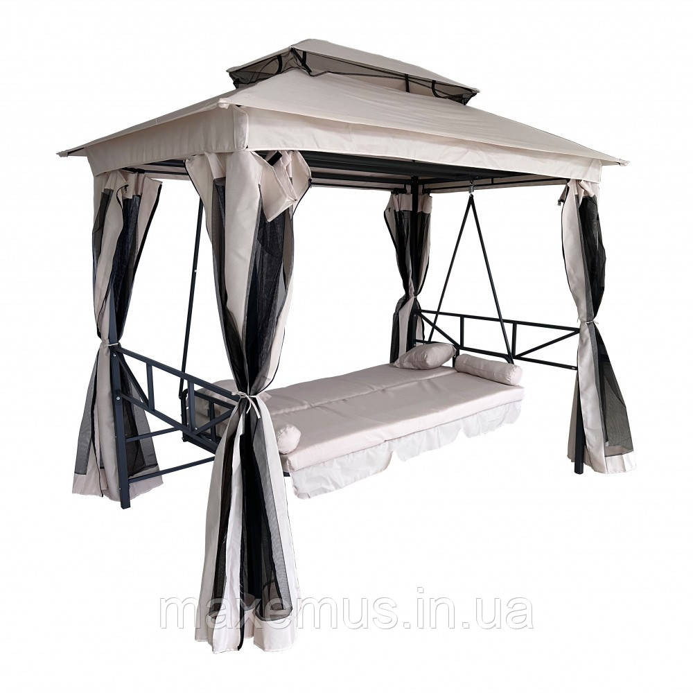 Садовые качели B0 02 с навесом подушками и москитной сеткой качели для сада и дачи бежевая Мостиска - изображение 6