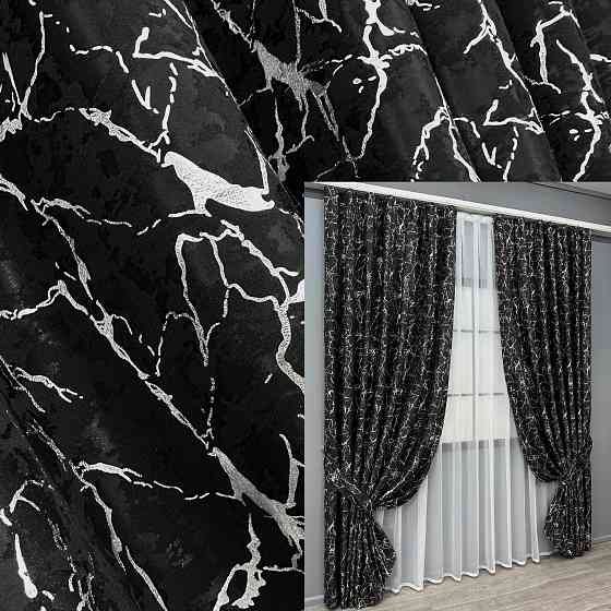 Комплект готовых штор VR-Textil Лен мрамор Royal Touch № 2005ш Черный 200х240 см 2 шт (39-0088) Киев