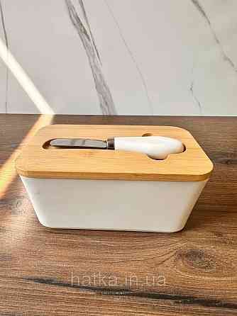 Сирниця керамічна з дерев'яною кришкою й ножем "Cheese" 17.5*10.5*8 см Київ