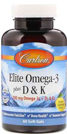 Омега 3 + вітамін Д3 і вітамін К Carlson Omega-3 Plus D & K 60 гел капс лимон Київ