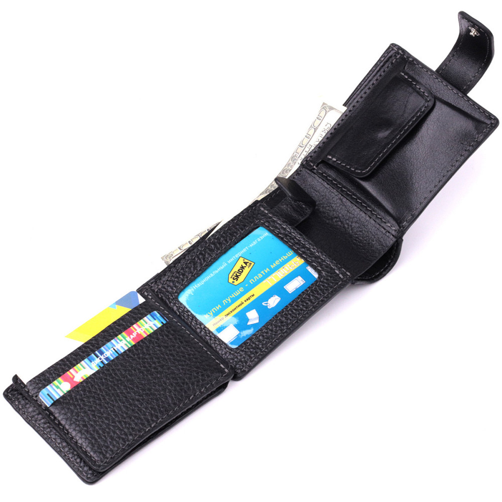 Стильное портмоне из люксовой зернистой кожи флотар Черный (GRANDE PELLE) Киев - изображение 2