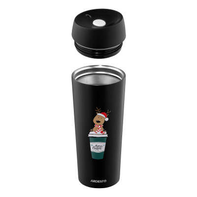 Термокружка Ardesto Coffee Time Reindeer 450мл, нержавіюча сталь, чорний (AR2645RN) Вінниця - фото 4
