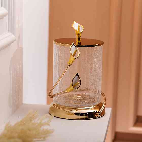 Стеклянная конфетница с цветочным декором и крышкой Киев