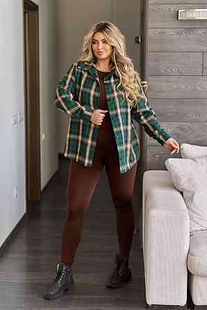 Жіноча сорочка в клітинку оверсайз "Wise" | Батал Зелений, 50-52 Київ