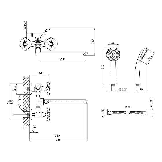 Змішувач для ванни Agua Toledo - C074 з душовим гарнітуром, хром Київ