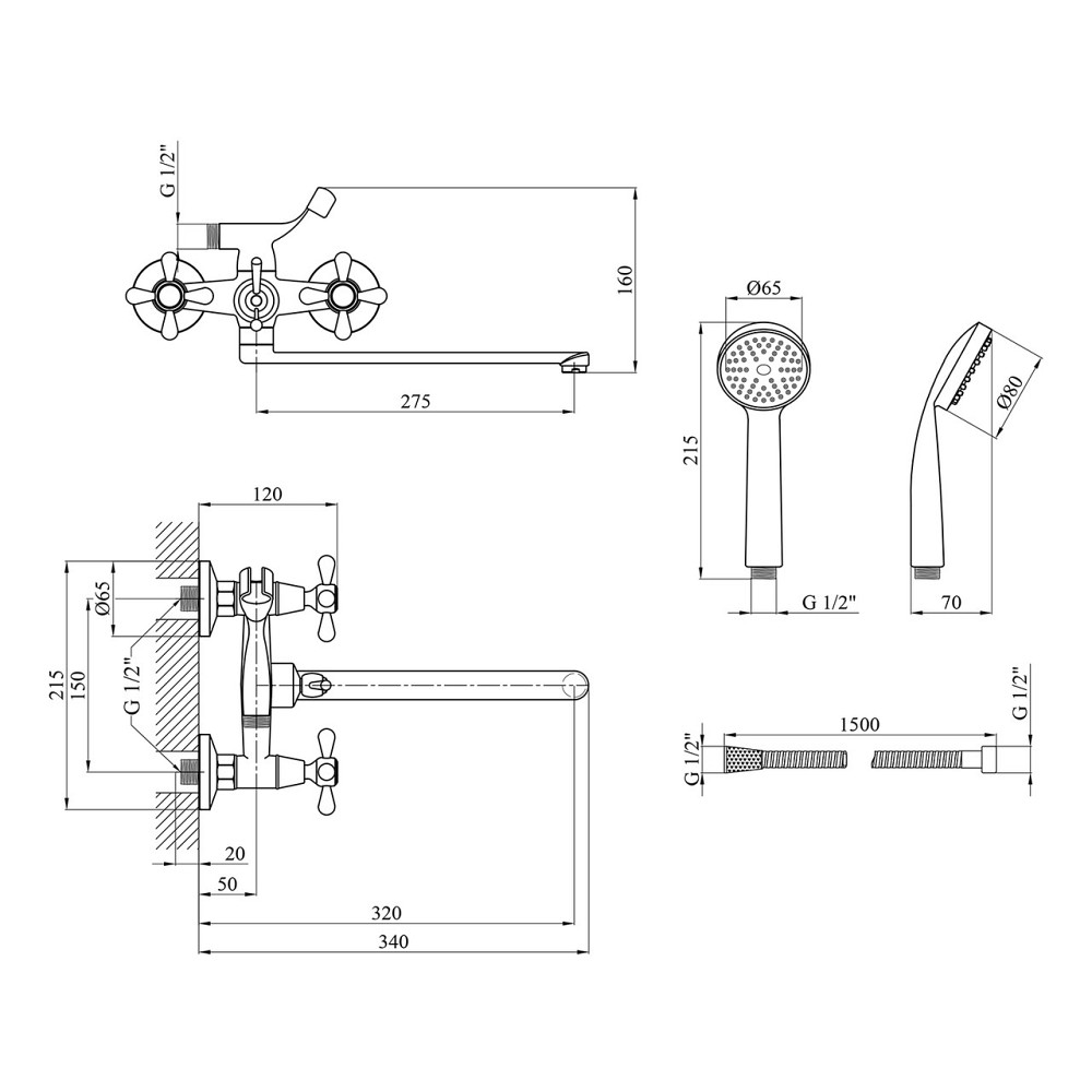 Змішувач для ванни Agua Toledo - C074 з душовим гарнітуром, хром Київ - фото 2
