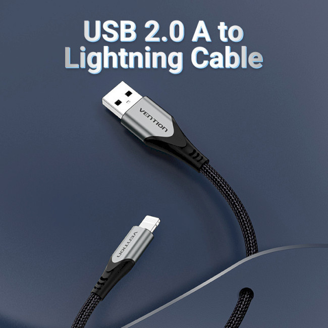 Кабель Vention USB 2.0 A - Lightning Cable 2M Gray Aluminum Alloy Type LABHH Одеса - фото 2