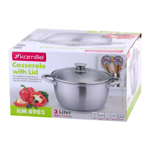 Каструля нержавіюча сталь 3л з кришкою порожнисті ручки 4902 KAMILLE Житомир