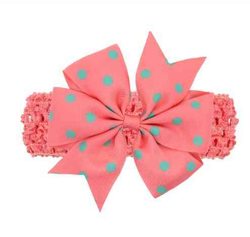 Дитяча коралова пов'язка з бантом в горох для дітей - розмір універсальний (на резинці), бант 11см Київ