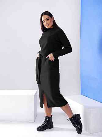 Довга ангорова сукня з поясом "Juliette" оптом | Батал Чорний, 54-56 Київ