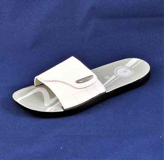 Мужские Шлёпанцы Тапочки Кожаные Белые Сланцы на Липучке (размеры: 45,46) Днепр