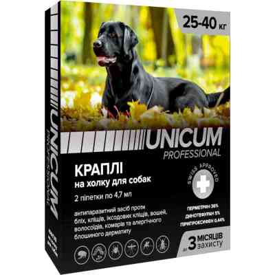 Краплі для тварин Unicum Pro від бліх, вошей, волосоїдів, комарів, москітів, іксодових кліщів для собак 25-40 кг/2 шт (4820150206543) Вінниця