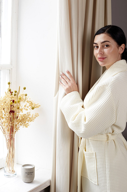 Жіночий халат вафельний Ideal Textile довгий ваніль (56860406) XL Чернівці - фото 3
