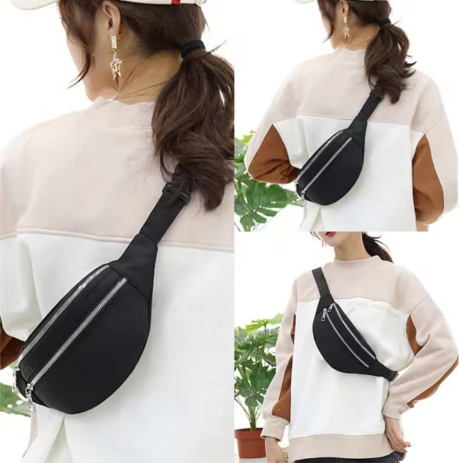 Сумка на пояс бананка 2 кармана унисекс 30 на 15 см чёрный Киев - изображение 8