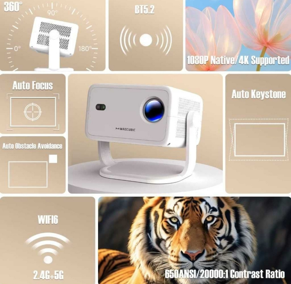 Проектор MAGCUBIC L018 650ANSI Автофокус 1080P Wi-Fi 6 BT5.2 Киев - изображение 3