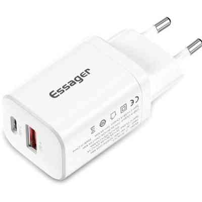 Зарядное устройство Essager 1xUSB + 1xUSB-C PD30W white (ECTPQS-ZTB02) Винница