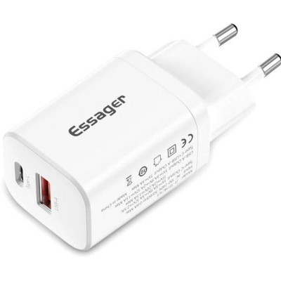 Зарядное устройство Essager 1xUSB + 1xUSB-C PD30W white (ECTPQS-ZTB02) Винница - изображение 1