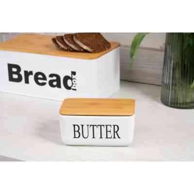 Масленка кухонная Ardesto Midori 16.5х10х8см, кераміка, бамбук, біла (AR0908W) Вінниця