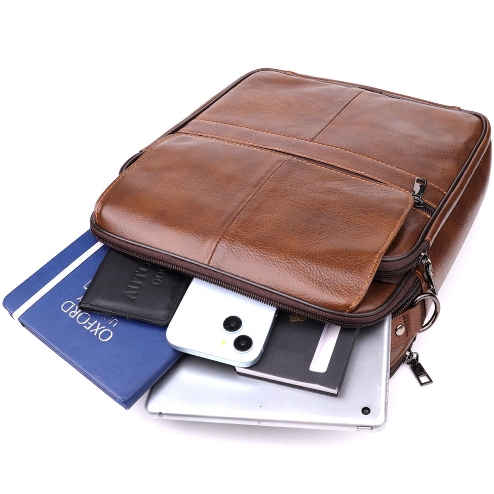 Сумка для чоловіків з ручкою для перенесення в руці з натуральної шкіри Vintage 23028 Коричневий Київ - фото 4