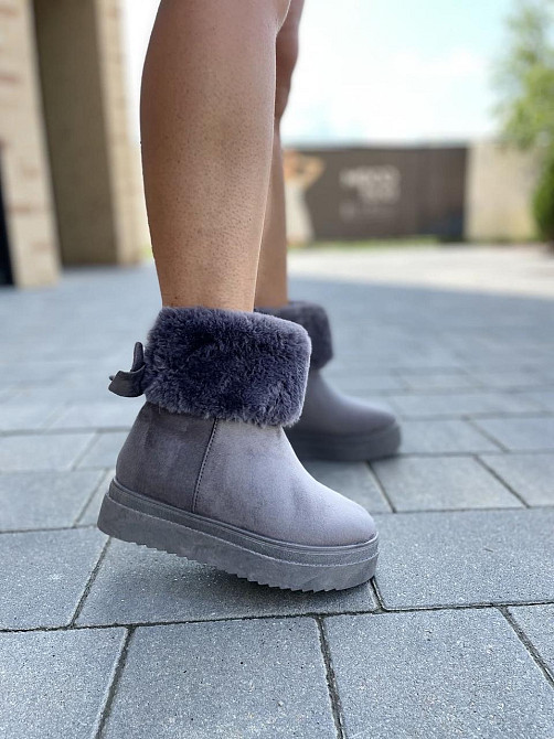 Женские ботинки 8323-6 серые эко-замша зима высота 18 см скрытая танкетка 7.5 см (1137) 38р.39р Коломия - фото 10