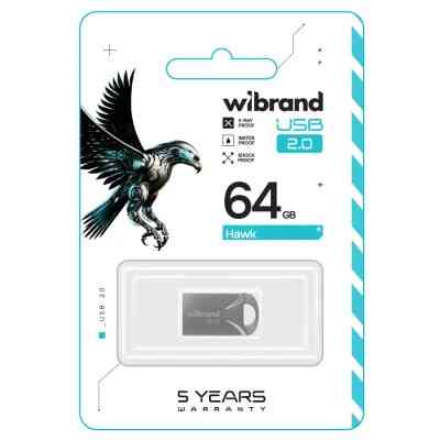 USB флеш накопичувач Wibrand 64GB Hawk Silver USB 2.0 (WI2.0/HA64M1S) Вінниця