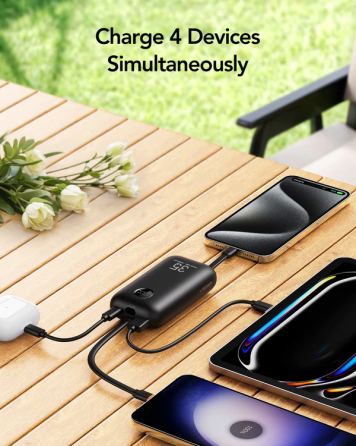 Внешний аккумулятор VEGER 10000 mAh with built-in cables Type C / Lightning PD QC3.0 35W K1 (W1188) black Киев