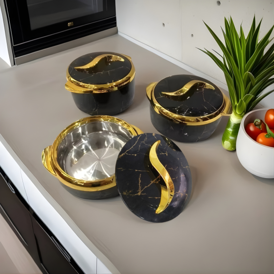 Набор термосов для еды 3в1 термоконтейнеры для сервировки стола, для хранения горячей и холодной пищи 2.5-2-1.5 л,чёрный Каменец-Подольский